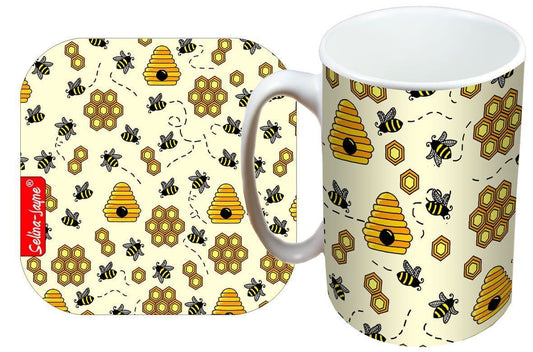 Bees Mug and Coaster Gift Set by Selina-Jayne