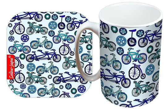 Bicycles Mug and Coaster Gift Set by Selina-Jayne