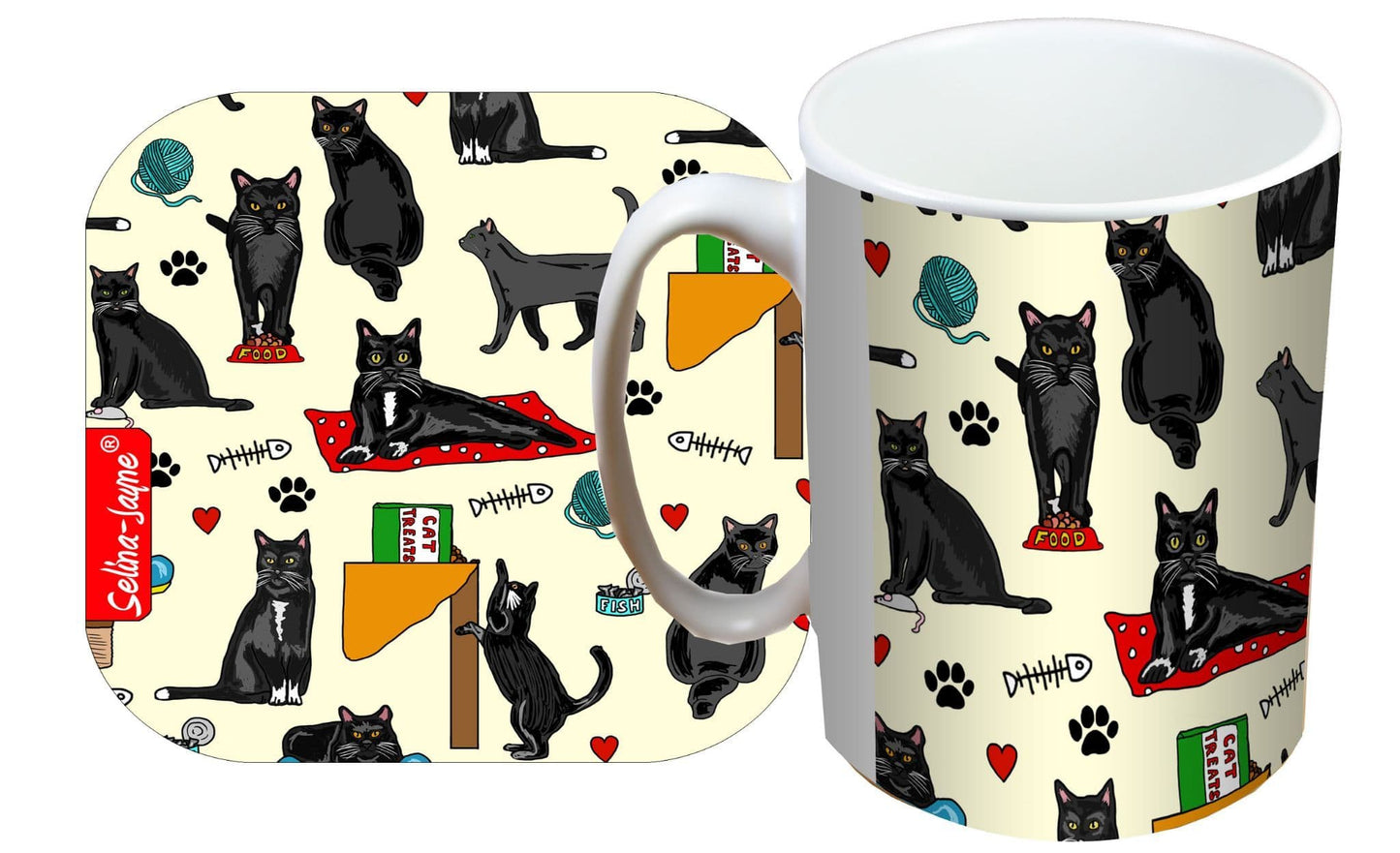 Black Cats Mug and Coaster Gift Set by Selina-Jayne