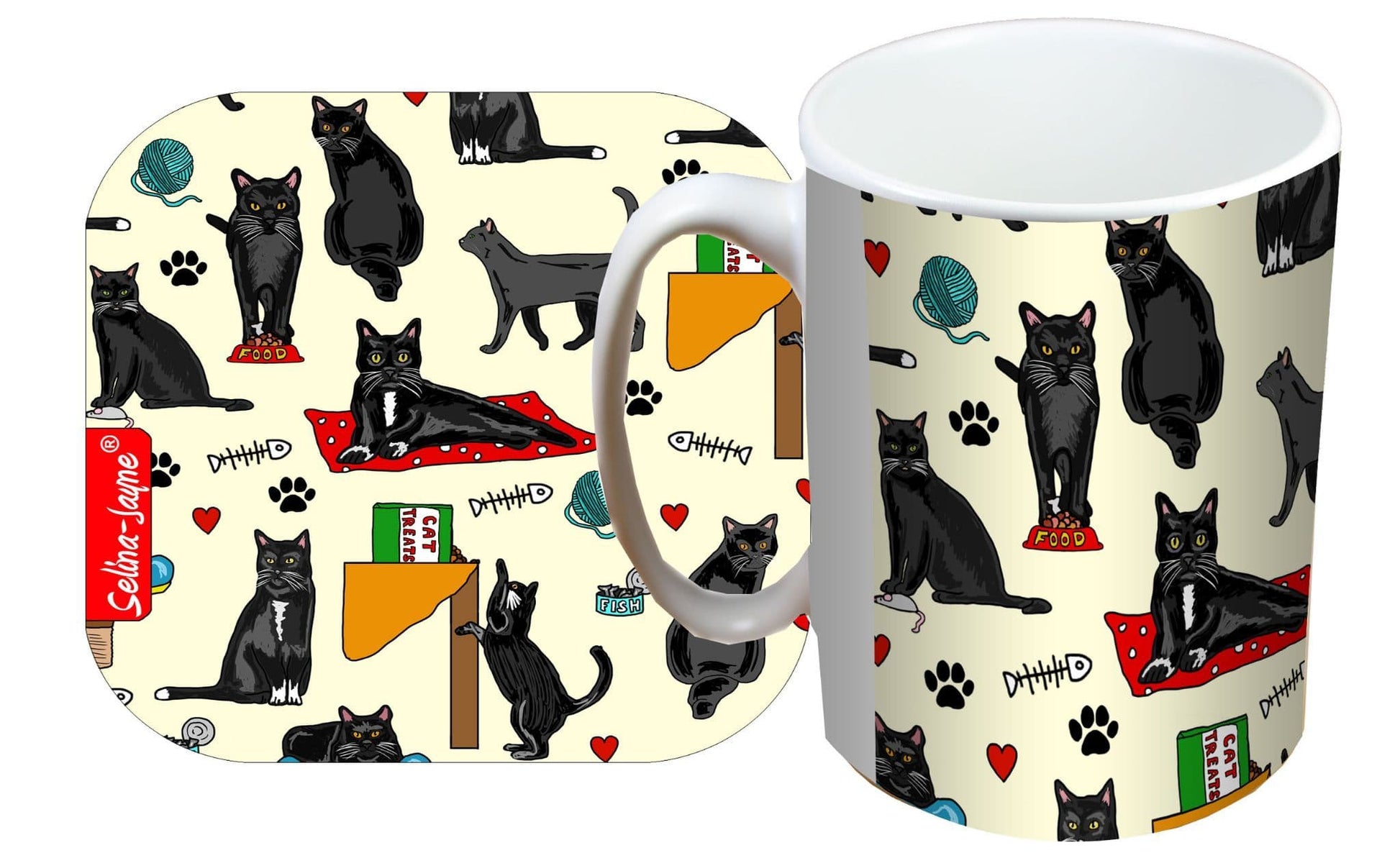 Black Cats Mug and Coaster Gift Set by Selina-Jayne