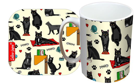 Black Cats Mug and Coaster Gift Set by Selina-Jayne
