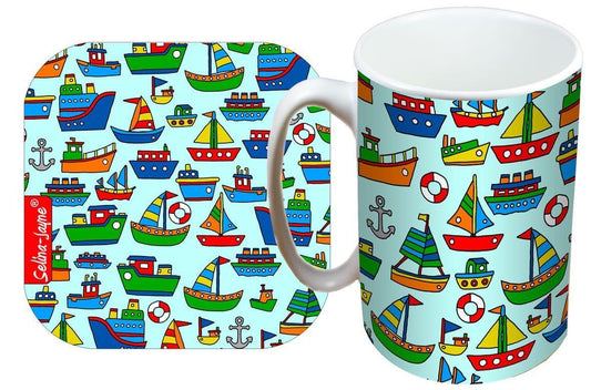 Boats Mug and Coaster Gift Set by Selina-Jayne