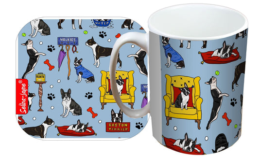 Boston Terrier Dog Mug and Coaster Gift Set by Selina-Jayne