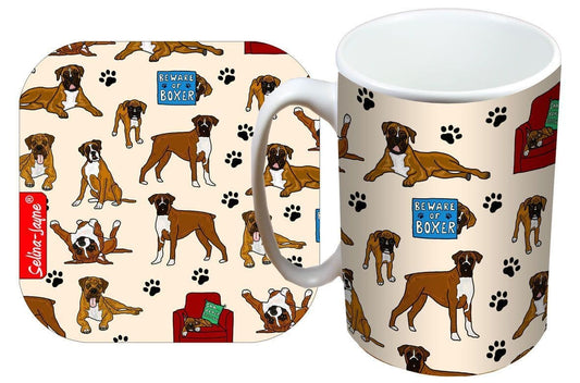 Boxer Dog Mug and Coaster Gift Set by Selina-Jayne