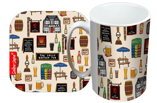 British Pub Mug and Coaster Gift Set by Selina-Jayne