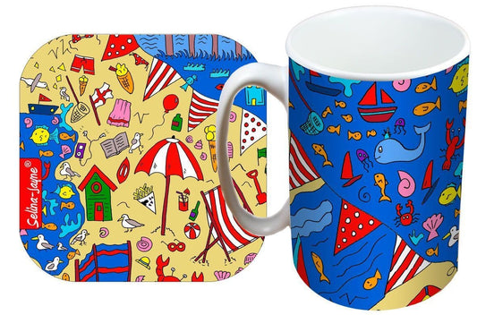 British Seaside Mug and Coaster Gift Set by Selina-Jayne