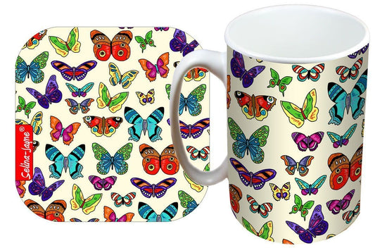 Butterfly Mug and Coaster Gift Set by Selina-Jayne