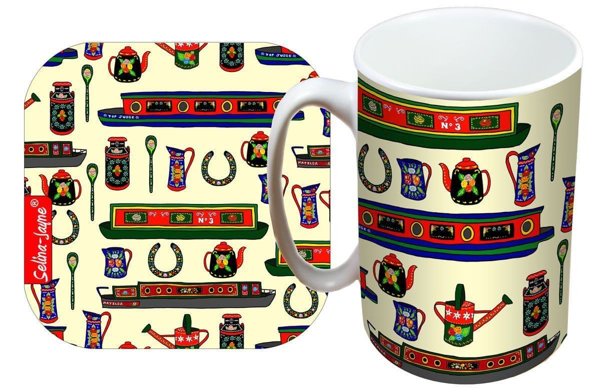 Canal Boats Mug and Coaster Gift Set by Selina-Jayne