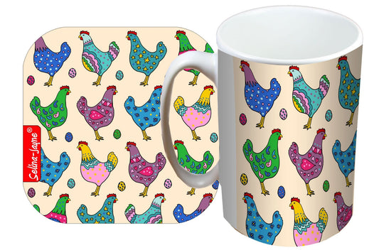 Chickens Mug and Coaster Gift Set by Selina-Jayne