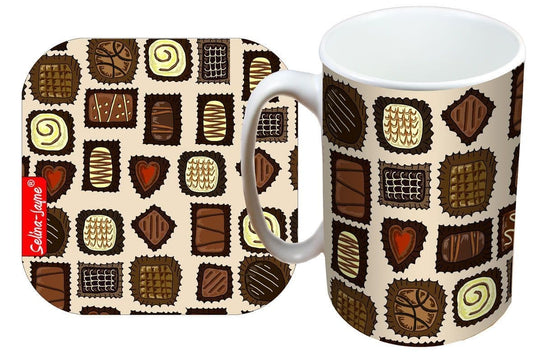 Chocolates Mug and Coaster Gift Set by Selina-Jayne