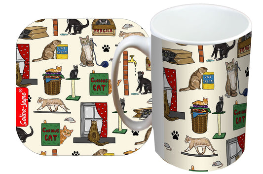 Curious Cats Mug and Coaster Gift Set by Selina-Jayne