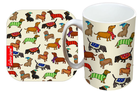 Dachshunds Mug and Coaster Gift Set by Selina-Jayne