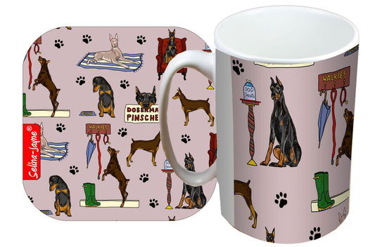 Doberman Pinscher Dog Mug and Coaster Gift Set by Selina-Jayne