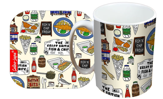 Fish and Chips Mug and Coaster Gift Set by Selina-Jayne