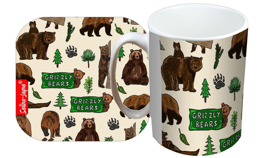Grizzly Bears Mug and Coaster Gift Set by Selina-Jayne
