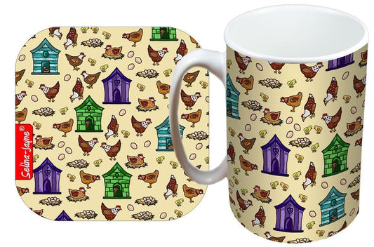 Hens Mug and Coaster Gift Set by Selina-Jayne