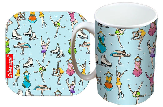 Ice Skating Mug and Coaster Gift Set by Selina-Jayne