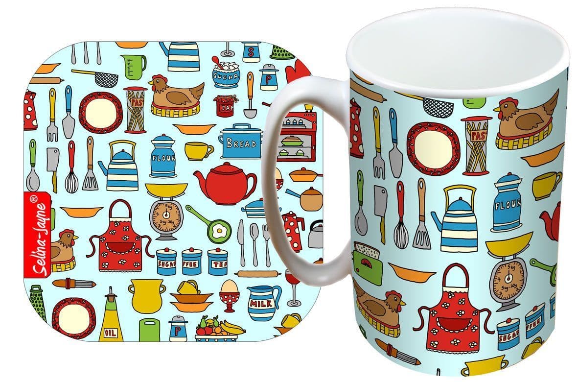 Kitchen Utensils Mug and Coaster Gift Set by Selina-Jayne