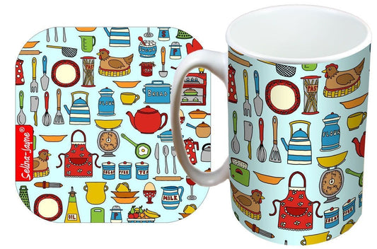 Kitchen Utensils Mug and Coaster Gift Set by Selina-Jayne