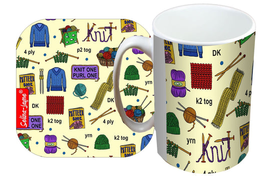 Knitting Mug and Coaster Gift Set by Selina-Jayne