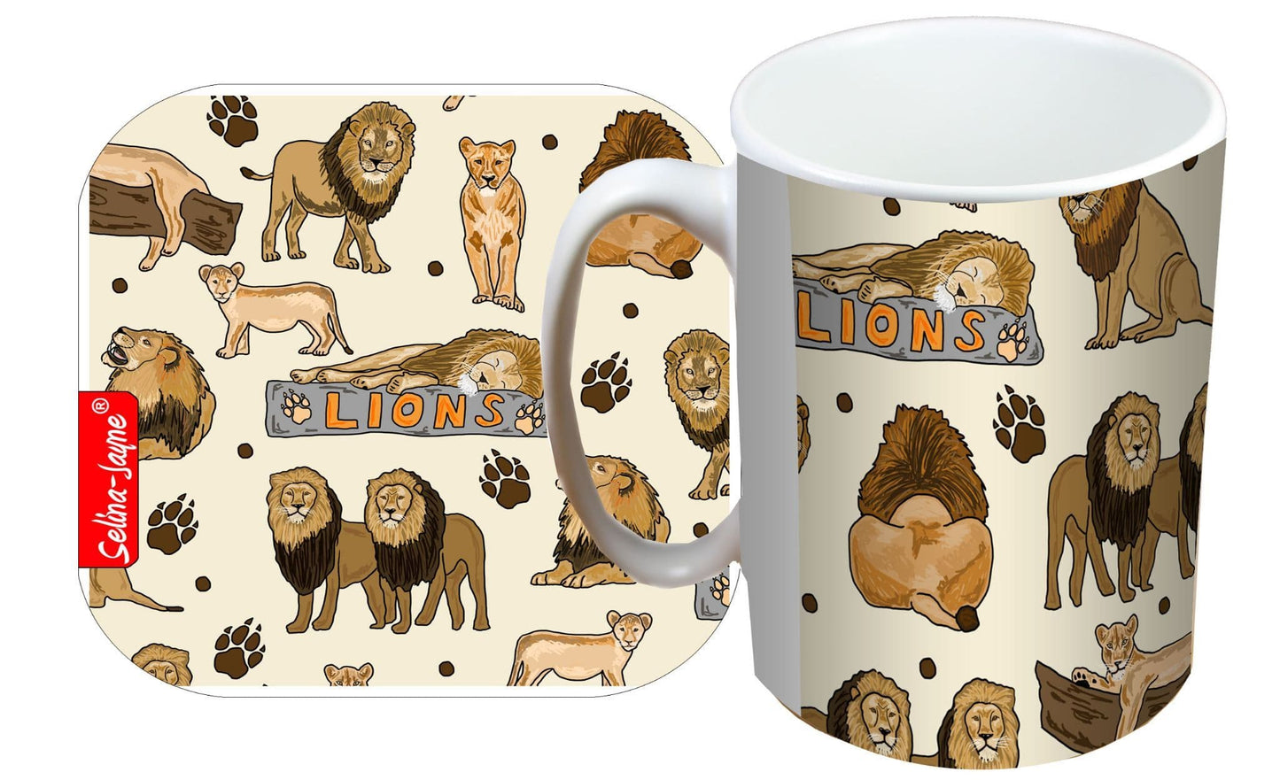 Lions Mug and Coaster Gift Set by Selina-Jayne