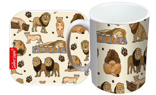 Lions Mug and Coaster Gift Set by Selina-Jayne