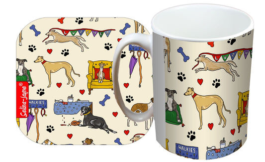 Lurcher Dog Mug and Coaster Gift Set by Selina-Jayne