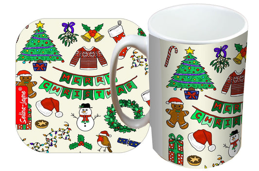 Merry Christmas Mug and Coaster Gift Set by Selina-Jayne