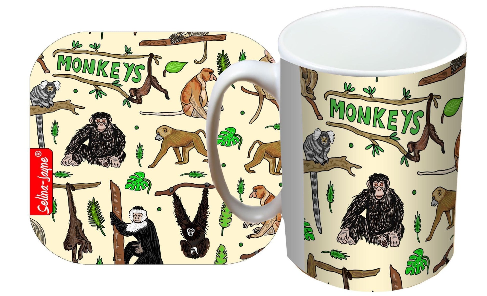 Monkey Mug and Coaster Gift Set by Selina-Jayne