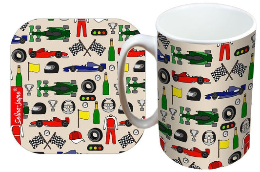 Motor Racing Mug and Coaster Gift Set by Selina-Jayne