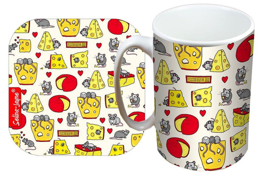 Mouse and Cheese Mug and Coaster Gift Set by Selina-Jayne