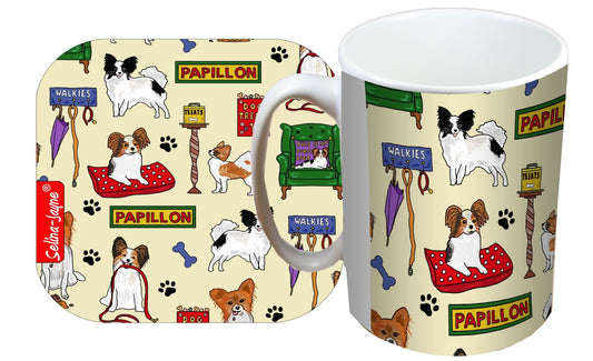 Papillon Dog Mug and Coaster Gift Set by Selina-Jayne