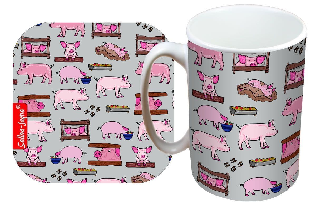 Pigs Mug and Coaster Gift Set by Selina-Jayne