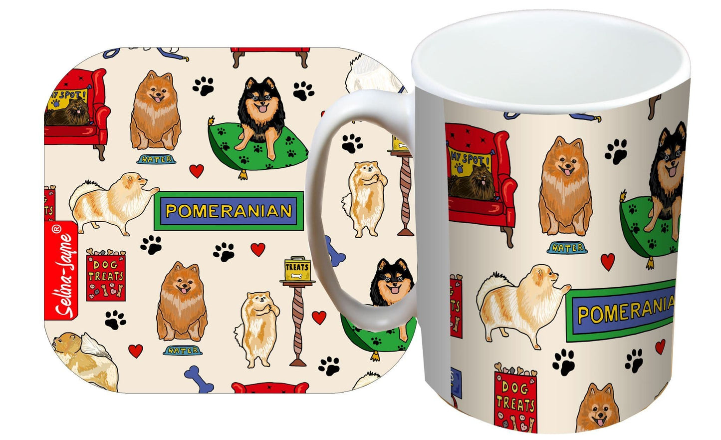 Pomeranian Dog Mug and Coaster Gift Set by Selina-Jayne