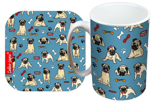 Pug Dog Mug and Coaster Gift Set by Selina-Jayne