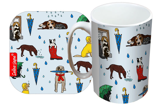Raining Cats and Dogs Mug and Coaster Gift Set by Selina-Jayne