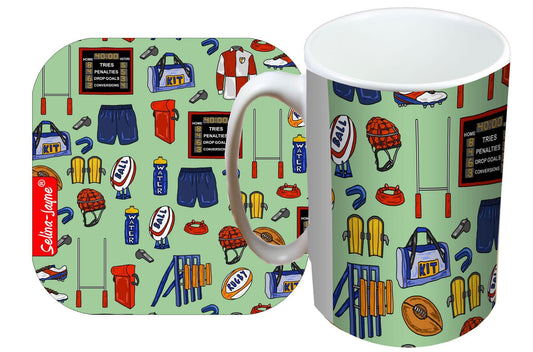 Rugby Mug and Coaster Gift Set by Selina-Jayne
