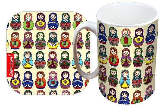 Russian Dolls Mug and Coaster Gift Set by Selina-Jayne