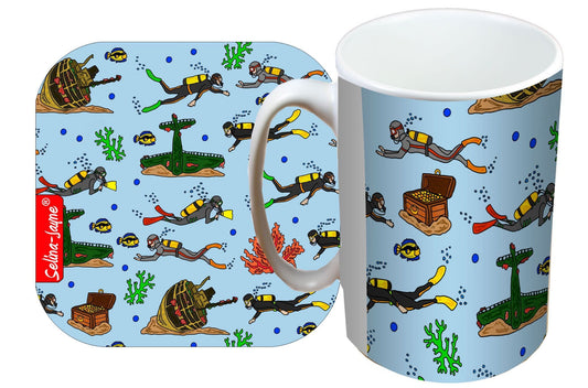 Scuba Diving Mug and Coaster Gift Set by Selina-Jayne