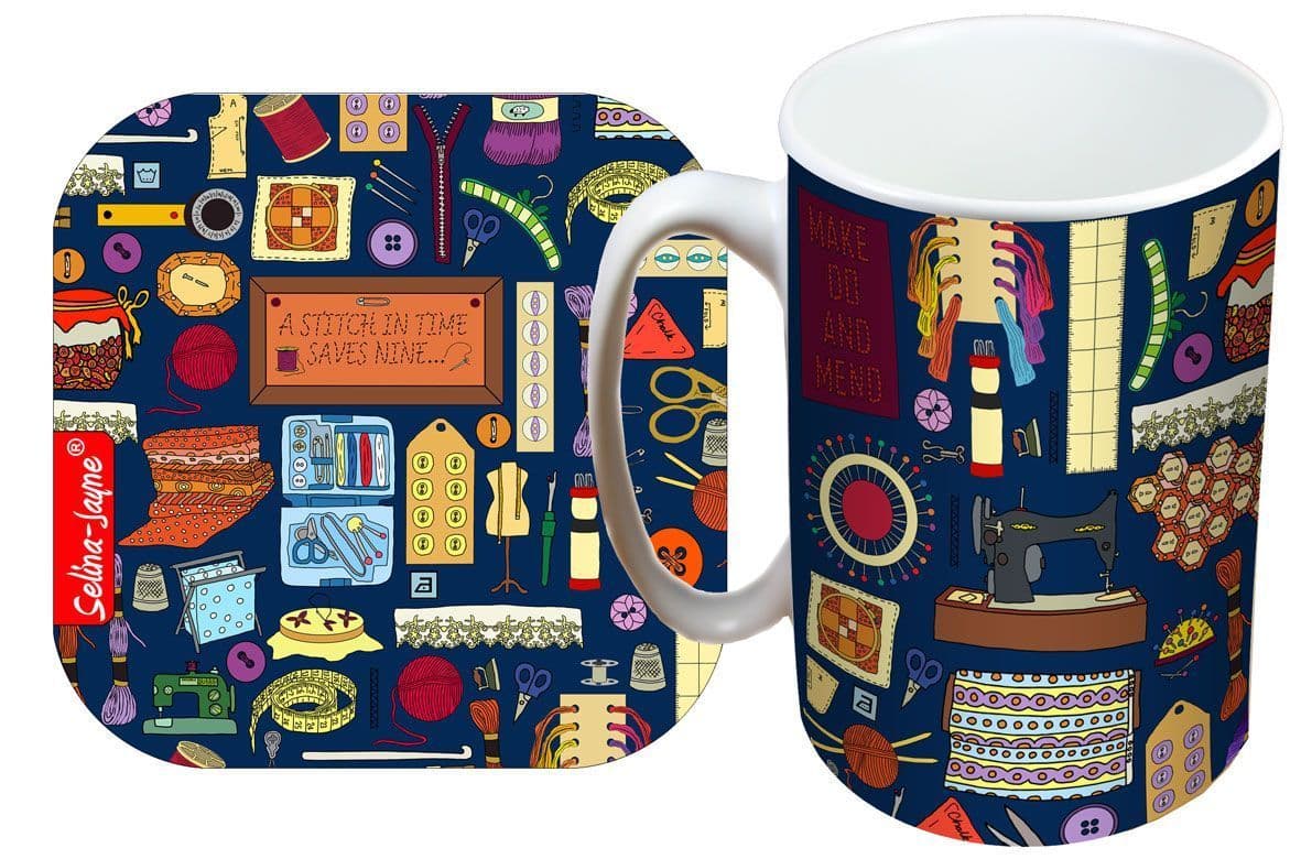 Sewing Mug and Coaster Gift Set by Selina-Jayne