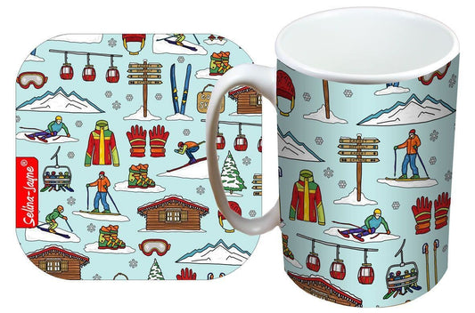 Skiing Mug and Coaster Gift Set by Selina-Jayne