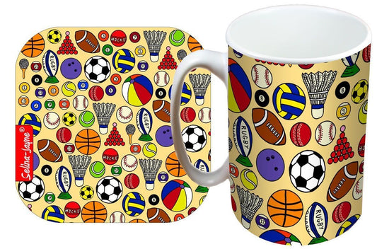 Sport Balls Mug and Coaster Gift Set by Selina-Jayne