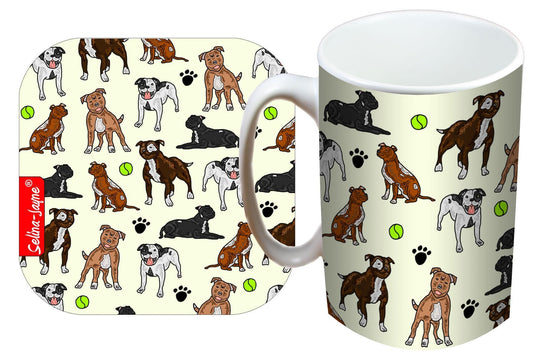 Staffy Dogs Mug and Coaster Gift Set by Selina-Jayne