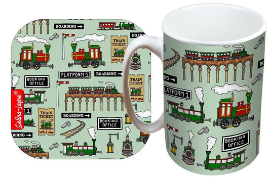 Steam Trains Mug and Coaster Gift Set by Selina-Jayne
