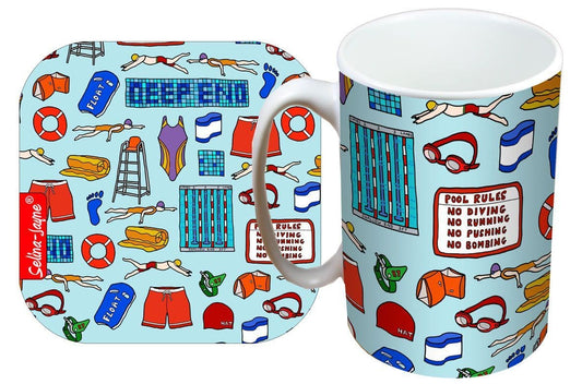 Swimming Mug and Coaster Gift Set by Selina-Jayne