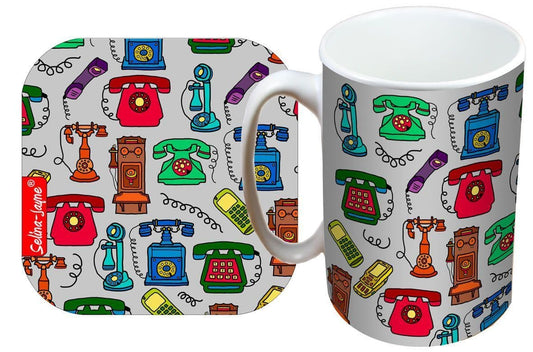Telephones Mug and Coaster Gift Set by Selina-Jayne
