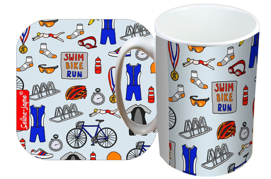 Triathlon Mug and Coaster Gift Set by Selina-Jayne