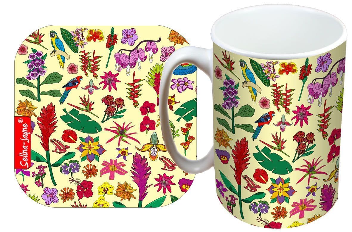Tropical Flowers Mug and Coaster Gift Set by Selina-Jayne