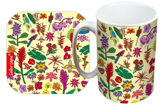 Tropical Flowers Mug and Coaster Gift Set by Selina-Jayne