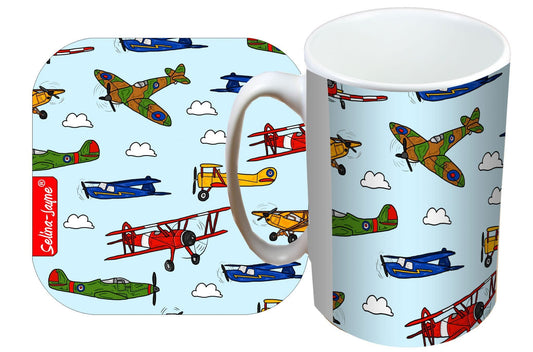 Vintage Airplanes Mug and Coaster Gift Set by Selina-Jayne